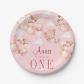 かわいい1thバースデーテディベアベビー誕生日ピンク ペーパープレート (正面)