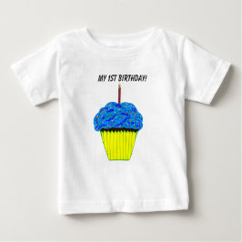 かわいい1thバースデーブルーカップケーキ乳児Tシャツ ベビーTシャツ