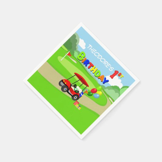 かわいい1th誕生日レッドゴルフカート少年 スタンダードカクテルナプキン (角)