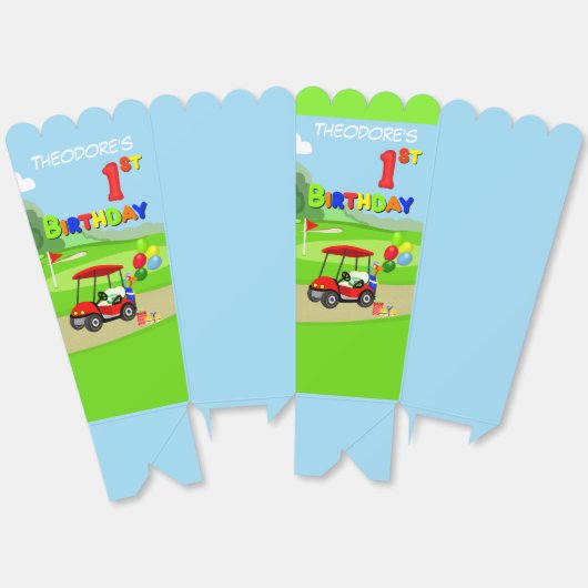 かわいい1th誕生日レッドゴルフカート少年 フェイバーボックス (見開き)