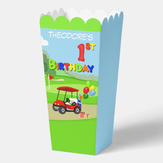 かわいい1th誕生日レッドゴルフカート少年 フェイバーボックス (正面)