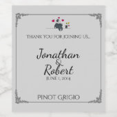 かわいい2つのグルームカートゥーンゲイ結婚のワインラベル ワインラベル (シングルラベル)