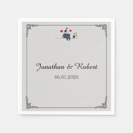 かわいい2つのグルームカートゥーンゲイ結婚ズナプキン スタンダードカクテルナプキン (正面)