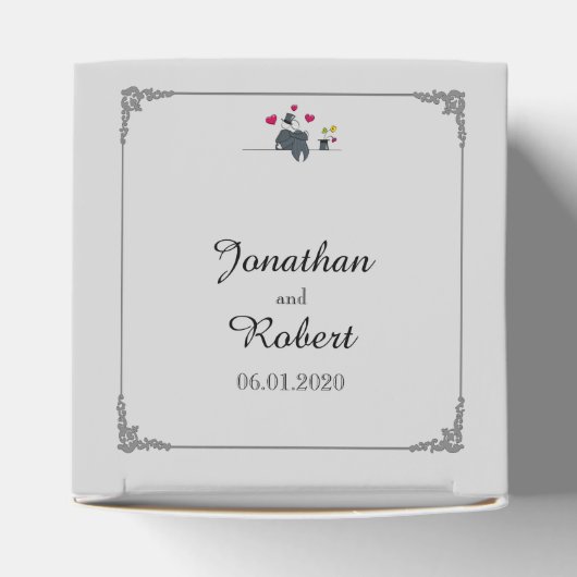 かわいい2つのグルームカートゥーンゲイ結婚式の引き出物ボックス フェイバーボックス (上部)