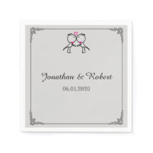 かわいい2つのグルームズキスをするゲイ結婚ズナプキン