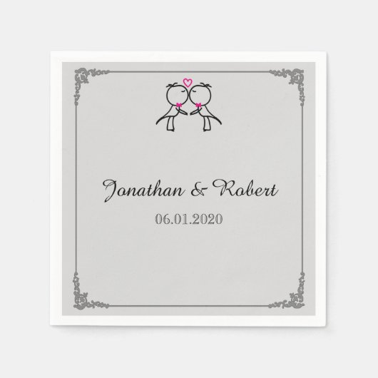 かわいい2つのグルームズキスをするゲイ結婚ズナプキン スタンダードカクテルナプキン (正面)