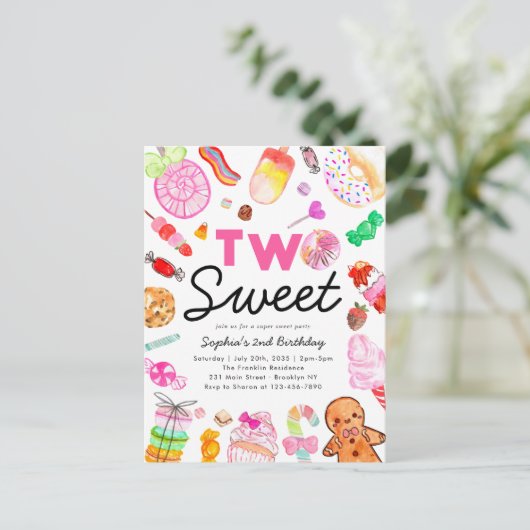 かわいい2つの甘いキャンディランドキッズキャンディランド誕生日 ポストカード (スタンド正面)