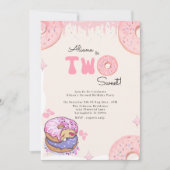 かわいい2つの甘いピンクのドーナツ女の子2nd誕生日 招待状 (正面)