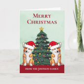 かわいい2コルギクリスマスツリーパーソナライズされたドッグ シーズンカード (正面)