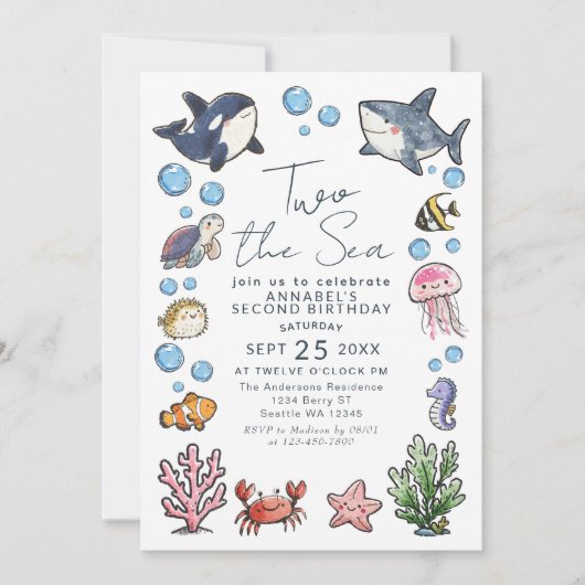 かわいい2ザ海の海キッズ2nd誕生日 招待状 (正面)