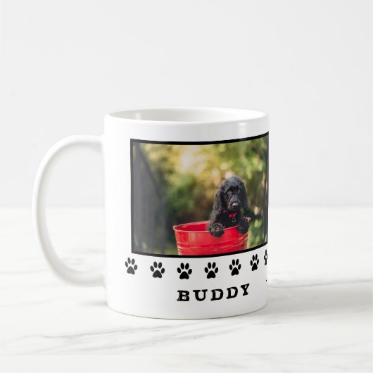 かわいい2ドッグブラックポーズホリデーキープサケ写真 コーヒーマグカップ (左)