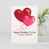 かわいい2ハートバルーン誕生日招待状カード | 招待状 (スタンド正面)