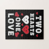 かわいい2ハートワンラブ誕生日バレンタインデー ジグソーパズル (横)