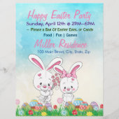 かわいい2ピンクイースターバニー、ハッピーイースターパーティー チラシ (裏面)