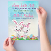 かわいい2ピンクイースターバニー、ハッピーイースターパーティー チラシ (手)