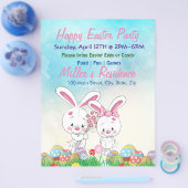 かわいい2ピンクイースターバニー、ハッピーイースターパーティー チラシ (シングル)