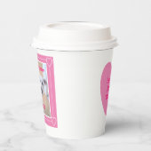 かわいい2フォトピンクのフレーム甘い白い子犬 紙コップ (左)