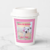 かわいい2フォトピンクのフレーム甘い白い子犬 紙コップ (正面)