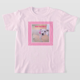 かわいい2フォトピンクのフレーム甘い白い子犬 Tシャツ