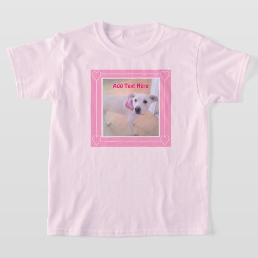 かわいい2フォトピンクのフレーム甘い白い子犬 Tシャツ (レイダウン)