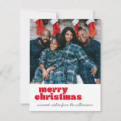 かわいい2フォトメリークリスマスレッドカスタム文字 シーズンカード (正面)