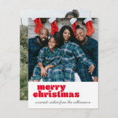 かわいい2フォトメリークリスマスレッドカスタム文字 シーズンカード (正面/裏面)