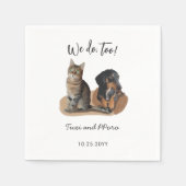 かわいい2ペット犬パーソナライズされた猫結婚の スタンダードカクテルナプキン (正面)