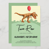 かわいい2レックス恐竜の誕生日パーティー 招待状 (正面/裏面)