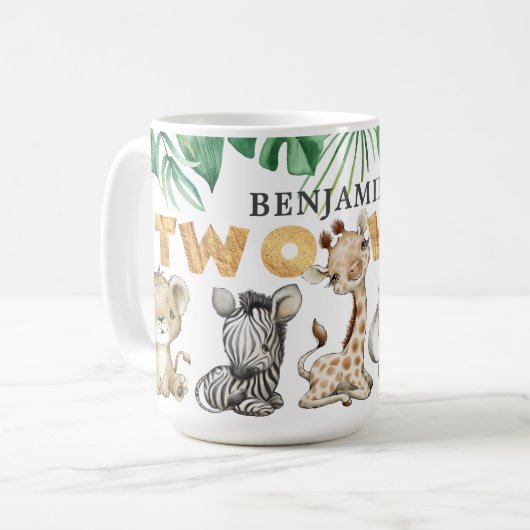 かわいい2ワイルドサファリアニマル誕生日コーヒーマグ コーヒーマグカップ (正面左)