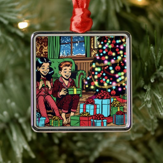 かわいい2人のヴィンテージ子クリスマス メタルオーナメント (ツリー)