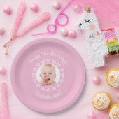 かわいい2人目の誕生日ガールピンクのハートフレーム写真 ペーパープレート (パーティー)