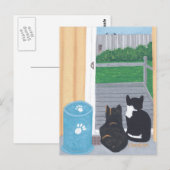 かわいい2匹の猫たちバードウォッチングのデッキはがき ポストカード (正面/裏面)