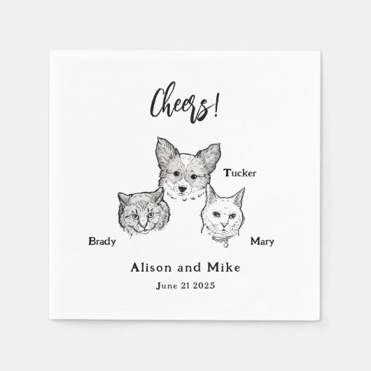 かわいい2匹の猫の犬ペット応援結婚 スタンダードカクテルナプキン (正面)