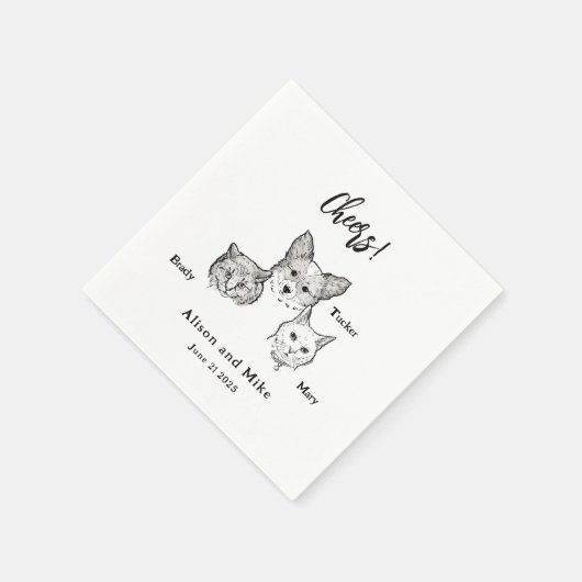 かわいい2匹の猫の犬ペット応援結婚 スタンダードカクテルナプキン (角)