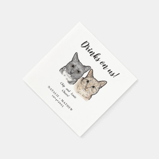 かわいい2匹の猫応援が我々結婚の飲み物 スタンダードカクテルナプキン (角)