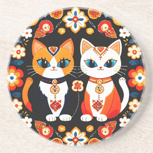 かわいい2匹の猫 コースター (正面)