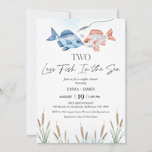 かわいい2匹の魚を海の中にブライダルカップルのシャワー 招待状 (正面)