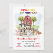 かわいい2回目の誕生日ファーム動物納屋周囲の庭子 招待状 (正面)