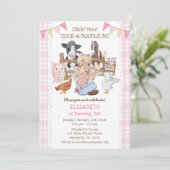 かわいい2回目の誕生日ファーム動物納屋周囲の庭子 招待状 (スタンド正面)