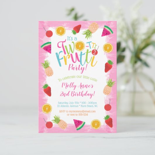 かわいい2回目の誕生日フルーツフルーツ 招待状 (スタンド正面)