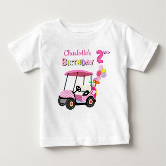 かわいい2回目の誕生日水玉模様ピンクゴガーリールフ ベビーTシャツ (正面)