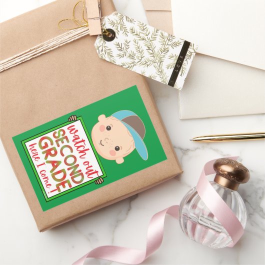 かわいい2年生来だおもしろい 長方形シール (ギフト)