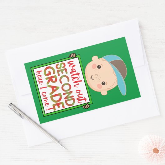 かわいい2年生来だおもしろい 長方形シール (封筒)