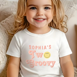 かわいい2歳のレトロピンクの誕生日 ベビーTシャツ