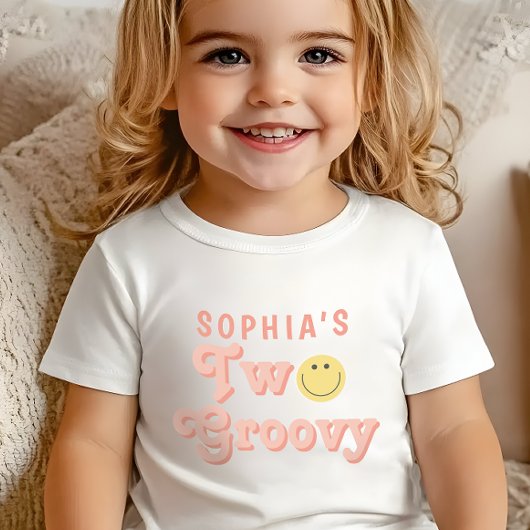 かわいい2歳のレトロピンクの誕生日 ベビーTシャツ