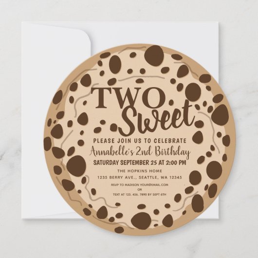 かわいい2歳の誕生日お菓子キッズ 招待状 (正面)