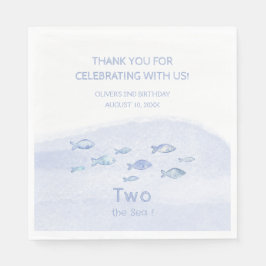 かわいい2歳の誕生日の青い海魚図解入りの、写真付きの スタンダードランチョンナプキン