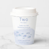 かわいい2歳の誕生日の青い海魚図解入りの、写真付きの 紙コップ (正面)