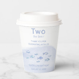 かわいい2歳の誕生日の青い海魚図解入りの、写真付きの 紙コップ