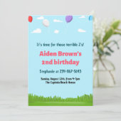 かわいい2歳の誕生日パーティー招待状のテンプレート（幼児向け） 招待状 (スタンド正面)